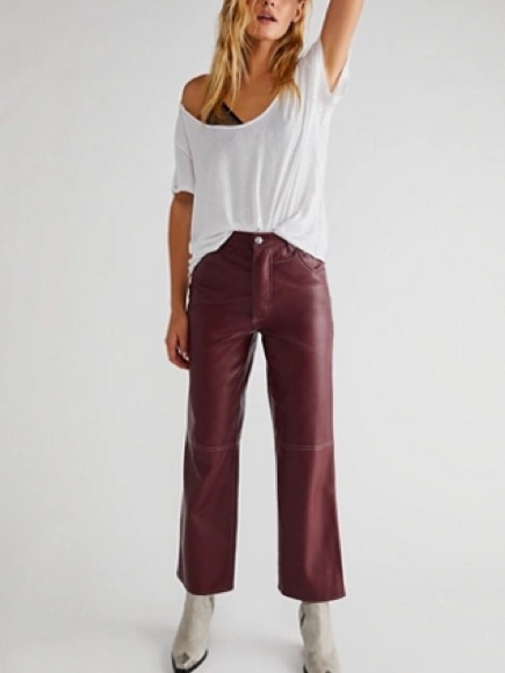 Free People Burgundy Wide-Leg Faux Leather Pants